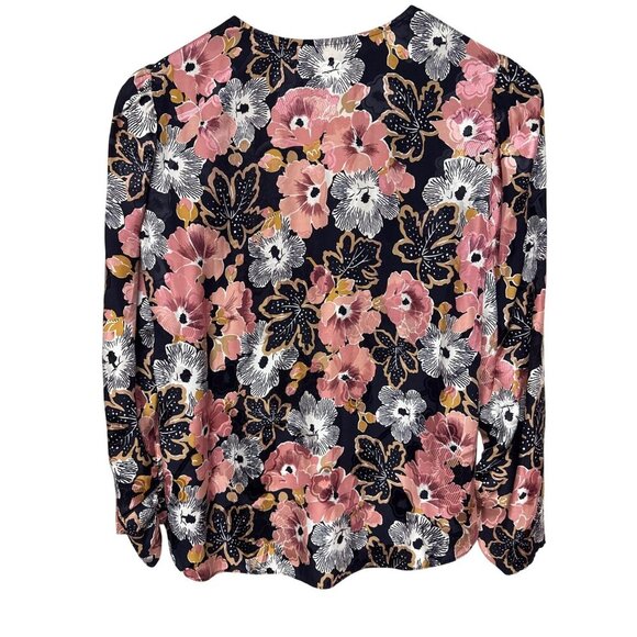 Rebecca Taylor Women's Blouse Jardin Floral Button Front Indigo Silk Blend  4 - Picture 6 of 11